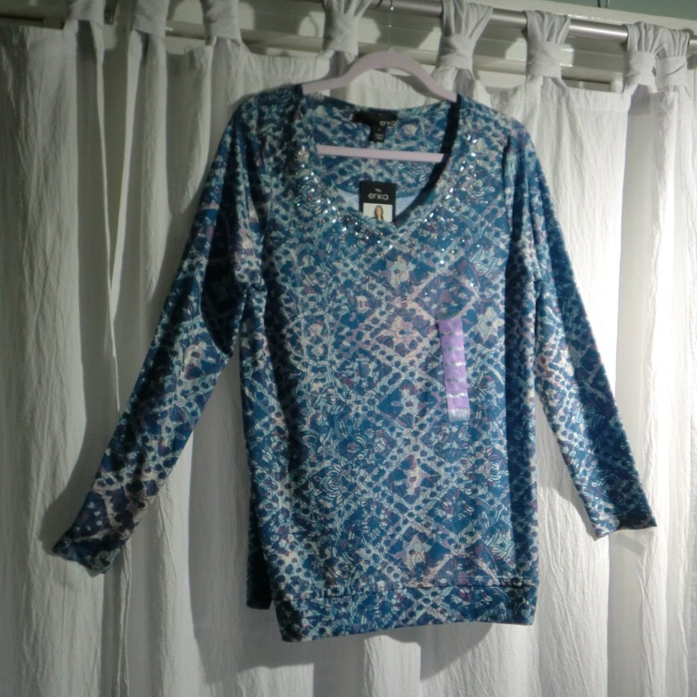 ERIKA- Long Sleeve  Purple and Blue Blouse (Small)